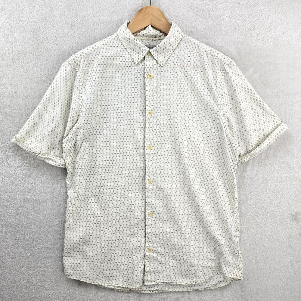 AllSaints Shirt Mens Medium Nissen Short Sleeve Button Down Geometric Cream